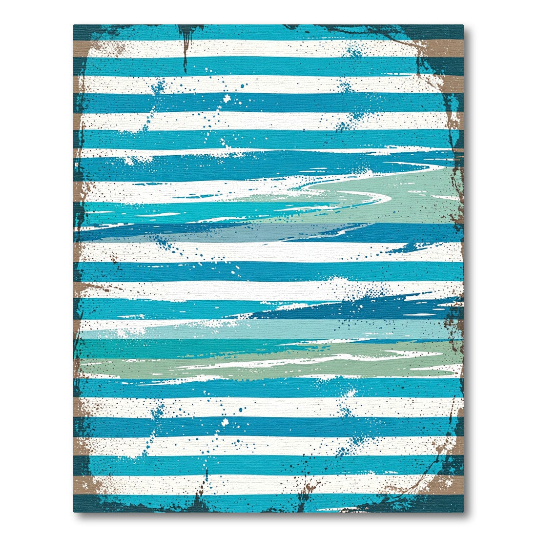 Distressed Teal and White Coastal Stripes Rug