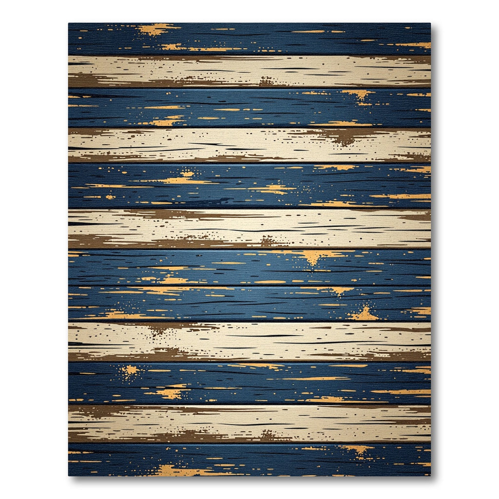 Distressed Navy and Cream Horizontal Planks Rug