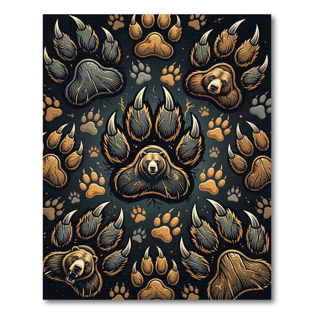 Bear Claws Paw Prints Medallion Rug
