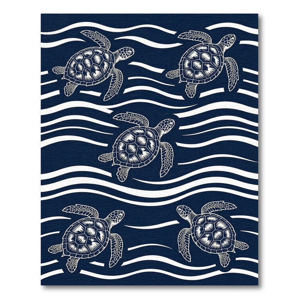 Navy Blue Sea Turtle Wave Graphic Rug