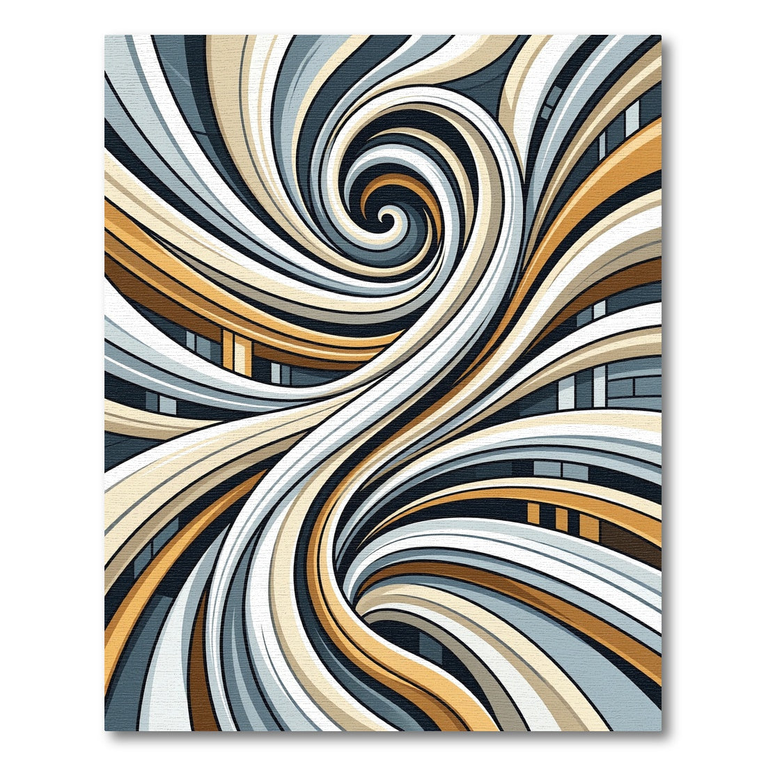Modern Gold and Gray Abstract Swirl Rug