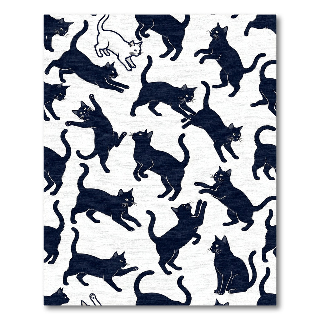 Whimsical Playful Black Kitten Silhouette Rug