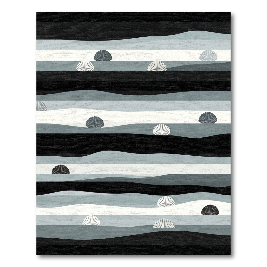 Minimalist Monochrome Wavy Shell Coastal Rug
