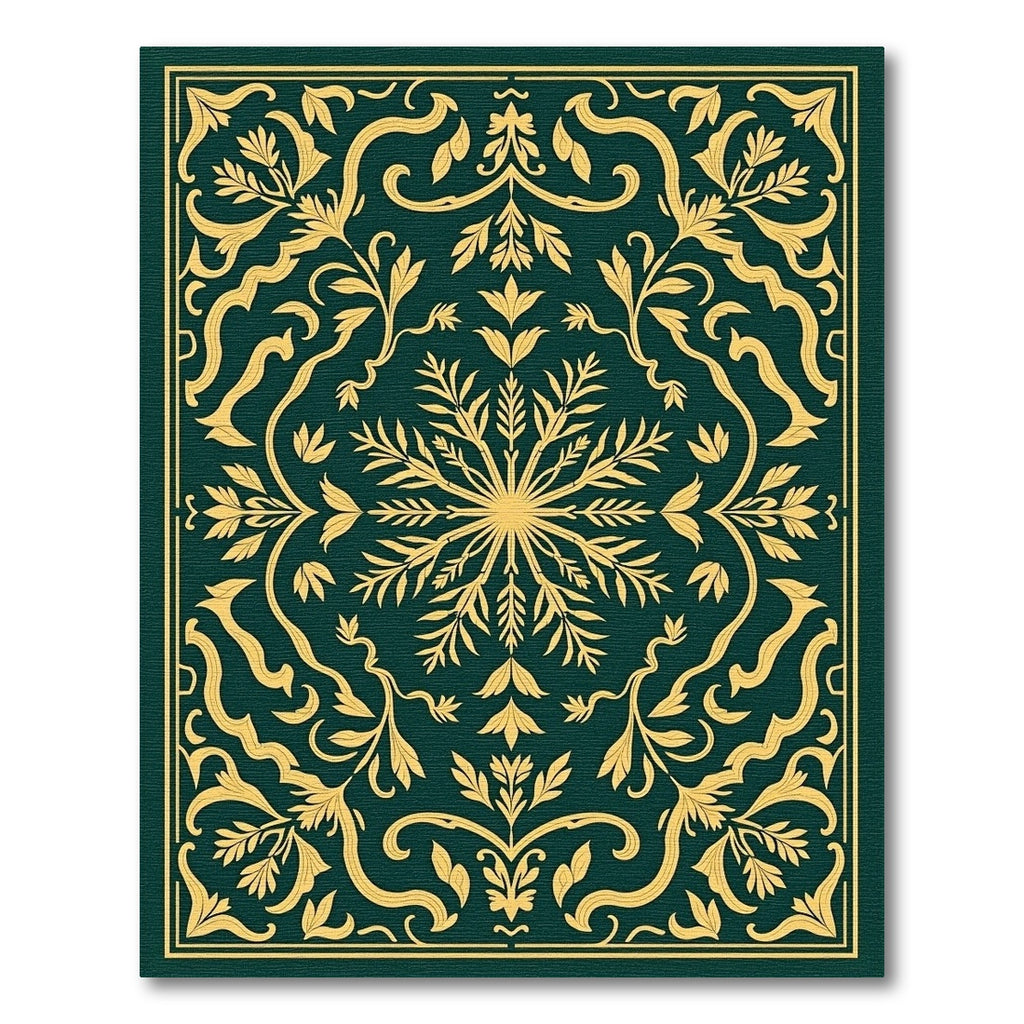 Emerald Gold Detailed Floral Medallion Rug