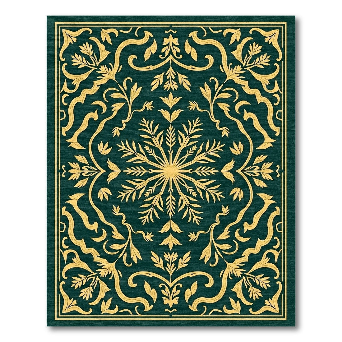 Emerald Gold Detailed Floral Medallion Rug