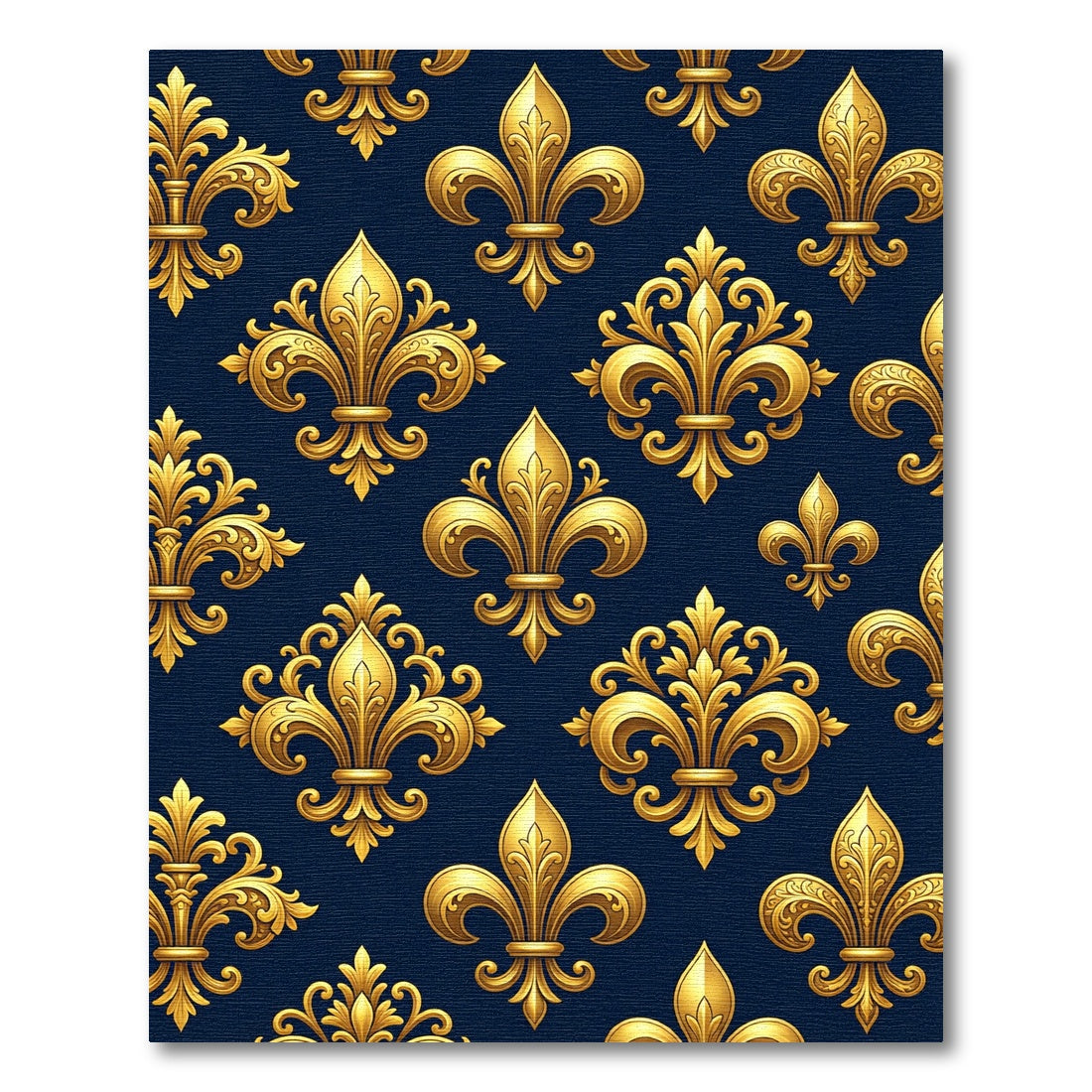 Golden Fleur de Lis Navy Wallpaper Rug