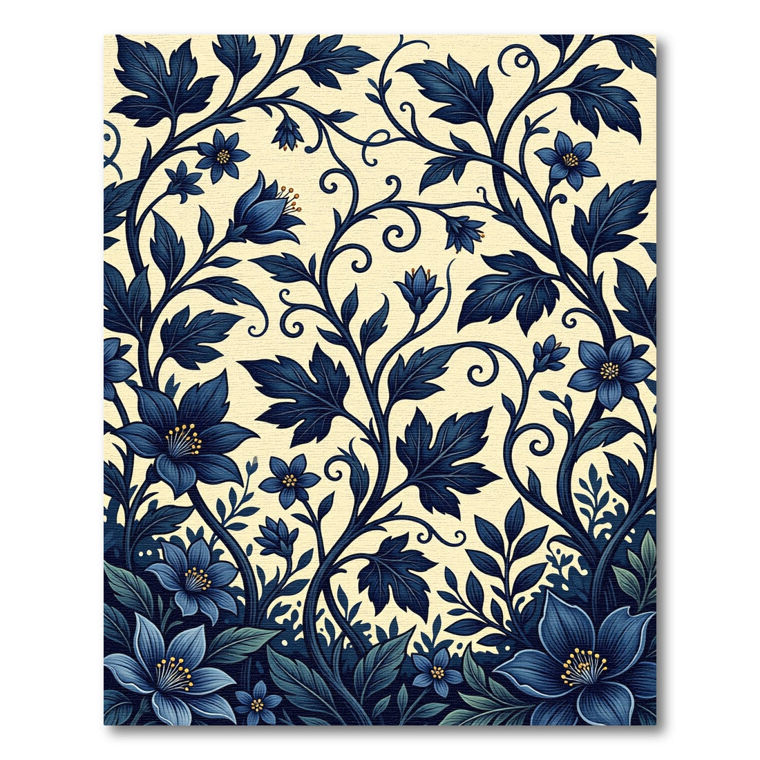 Midnight Blue Floral Vine Scroll Rug