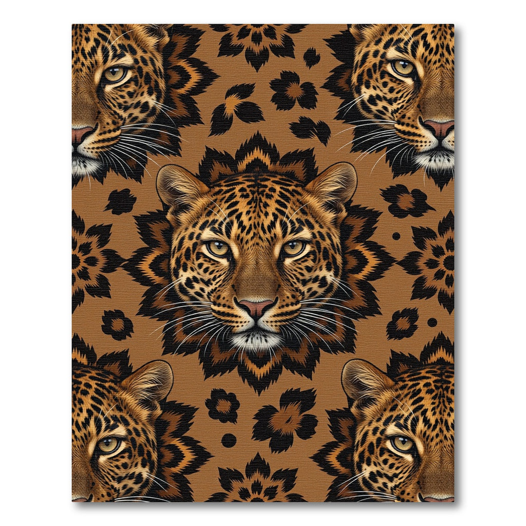 Majestic Leopard Face Floral Medallion Rug