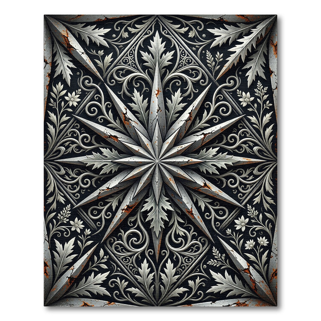 Ornate Silver Star Damascus Filigree Rug