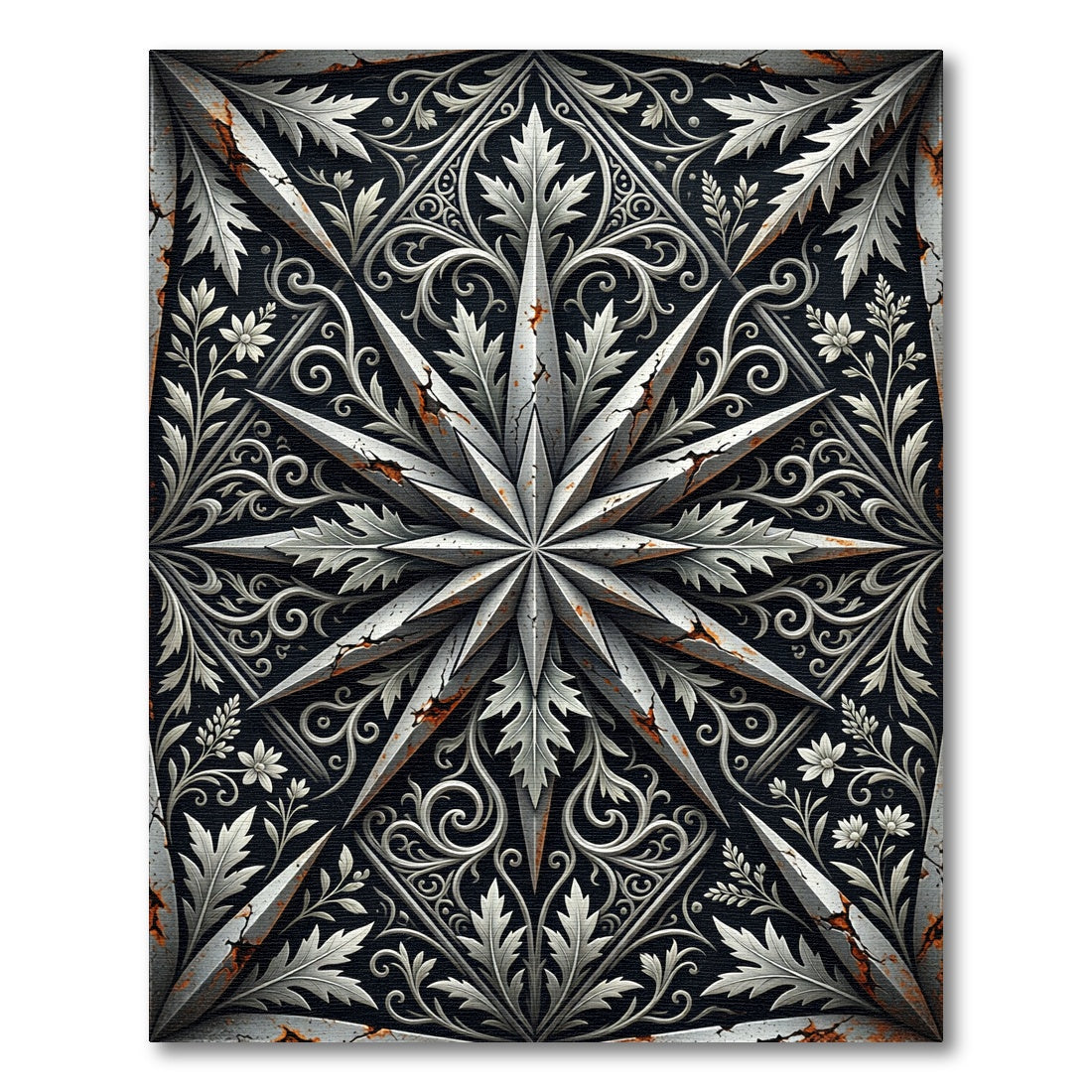 Ornate Silver Star Damascus Filigree Rug