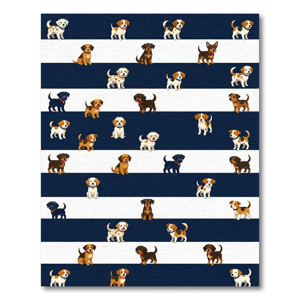Playful Puppy Striped Navy Area Rug