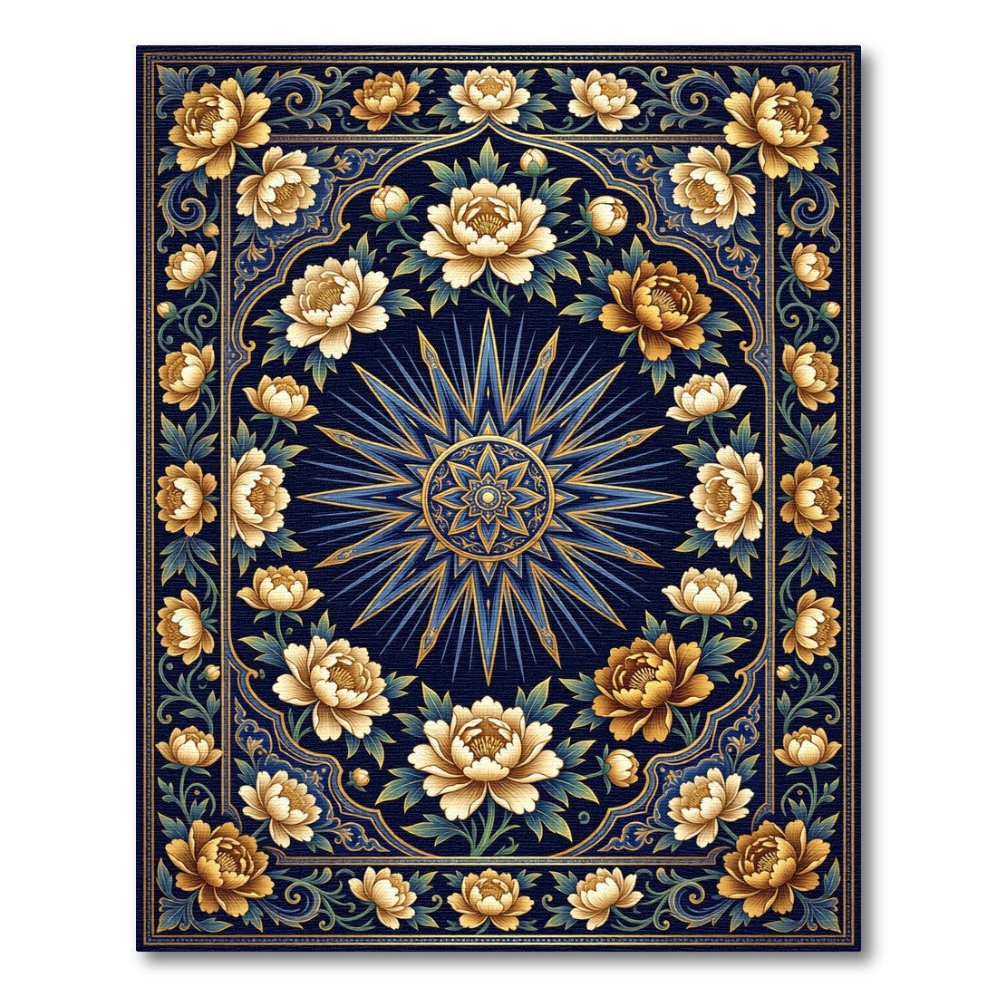 Golden Peony Celestial Sun Medallion Rug