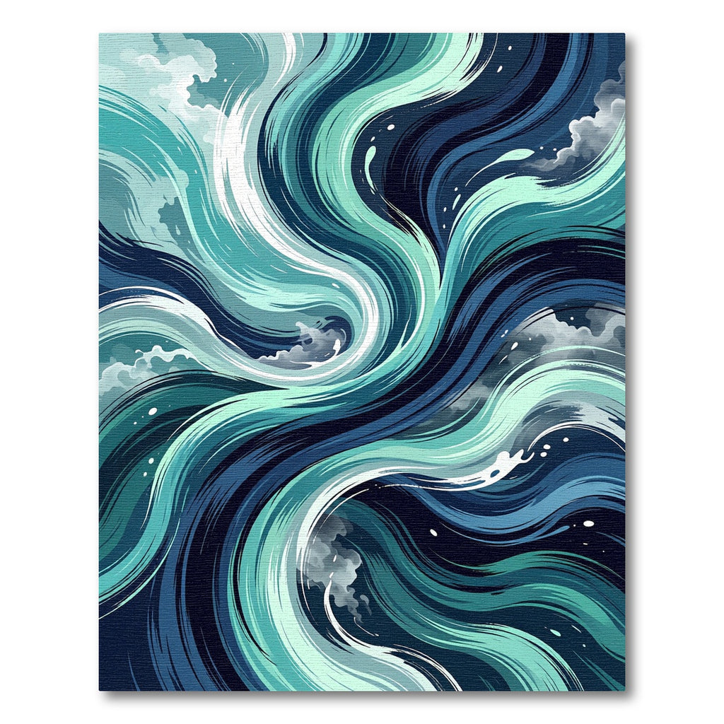 Swirling Teal and Navy Abstract Waves Rug