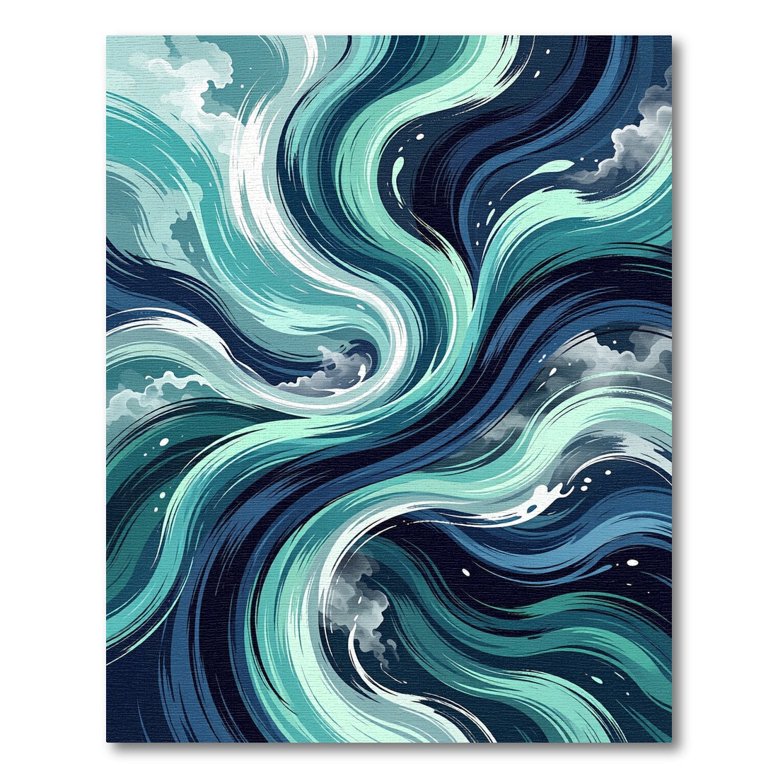 Swirling Teal and Navy Abstract Waves Rug