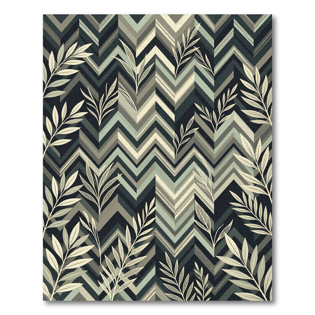 Sage Green Chevron Botanical Foliage Rug
