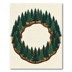 Circular Pine Forest Woodland Wreath Rug