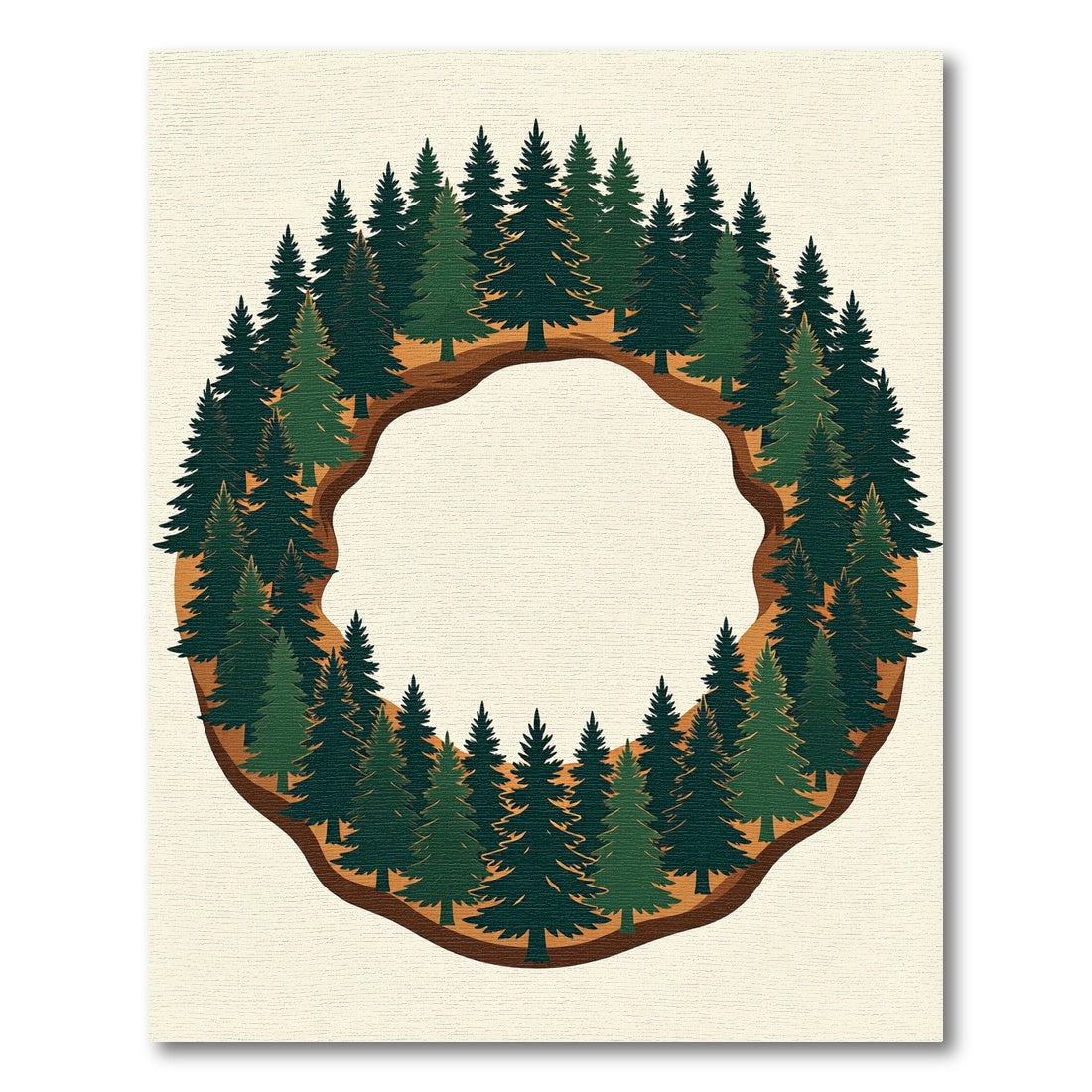 Circular Pine Forest Woodland Wreath Rug