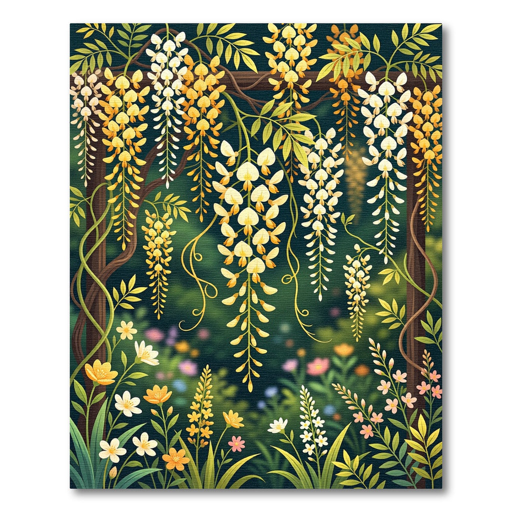 Lush Golden Wisteria Floral Trellis Rug