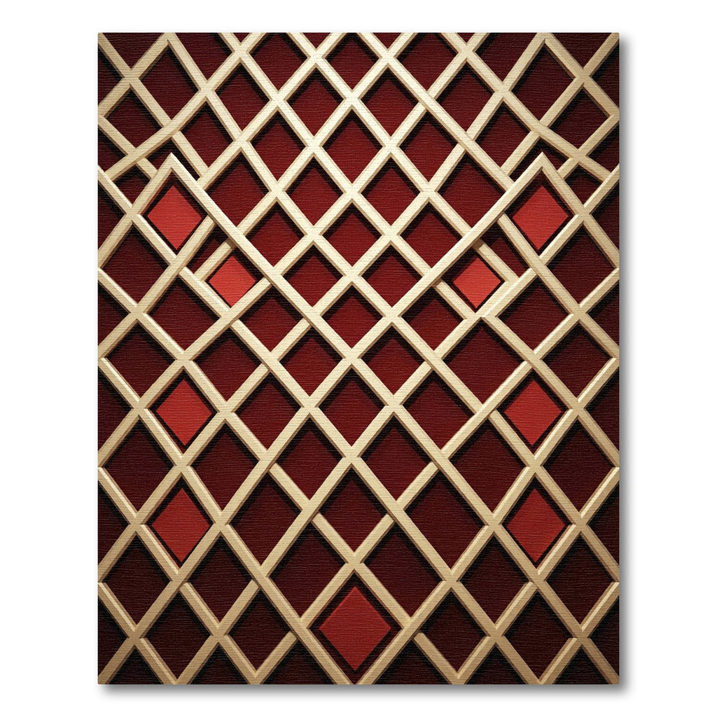 Crimson Lattice Diamond Field Rug