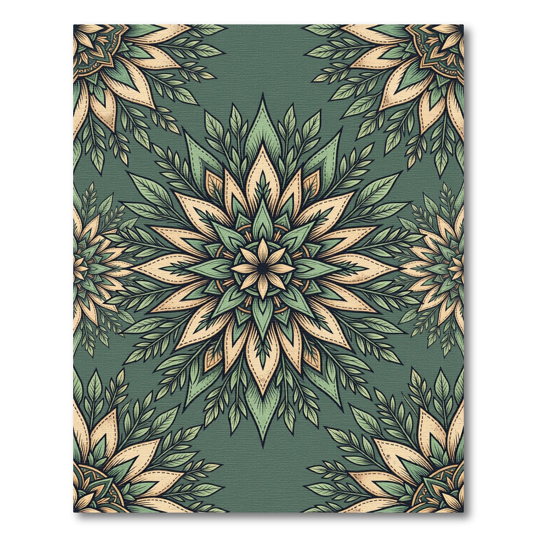 Sage Floral Medallion Boho Foliage Rug