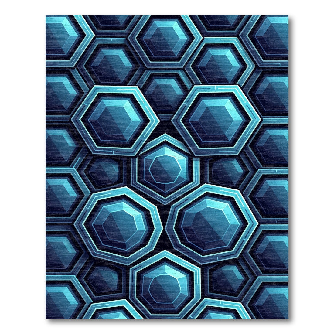 Modern Blue Geometric Hexagon Illusion Rug