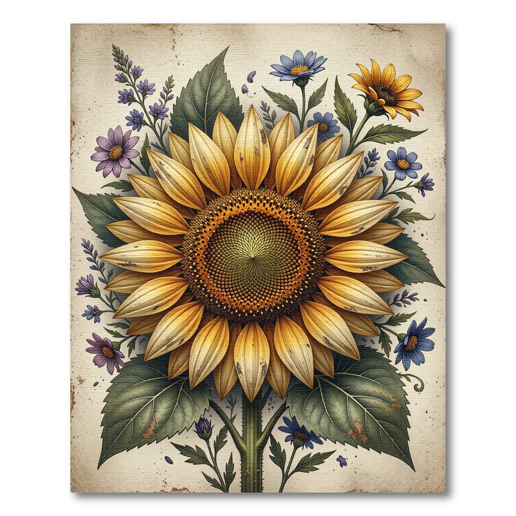 Golden Sunflower Botanical Meadow Illustration Rug