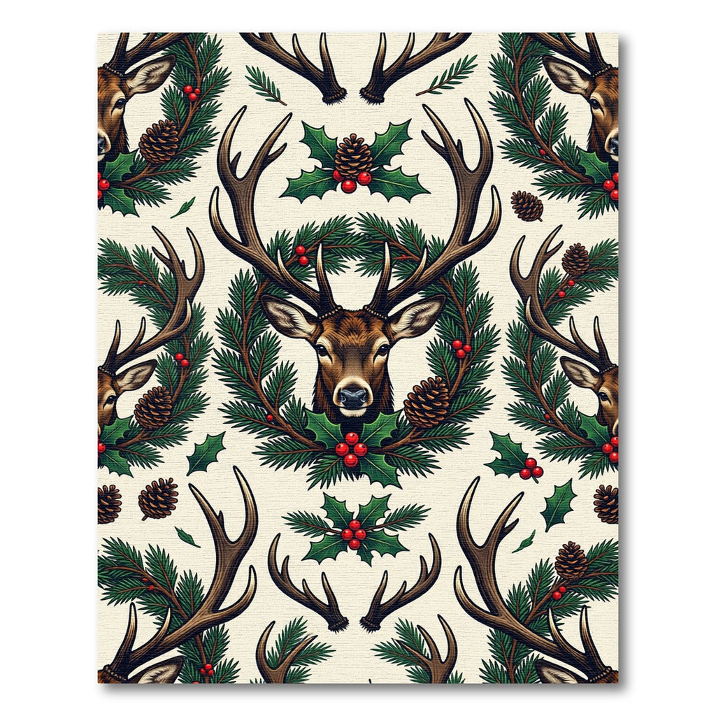 Festive Woodland Deer and Holly Holiday Rug
