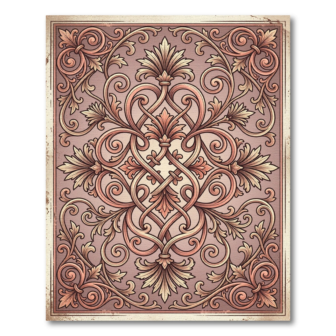 Ornate Rose Gold Scrollwork Foliage Rug