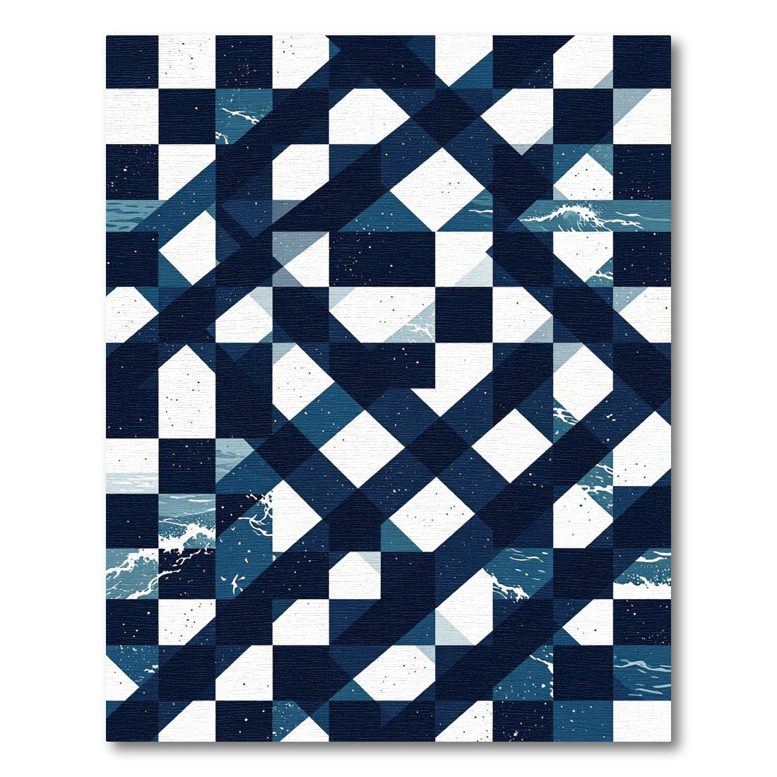 Deep Blue Ocean Wave Geometric Rug