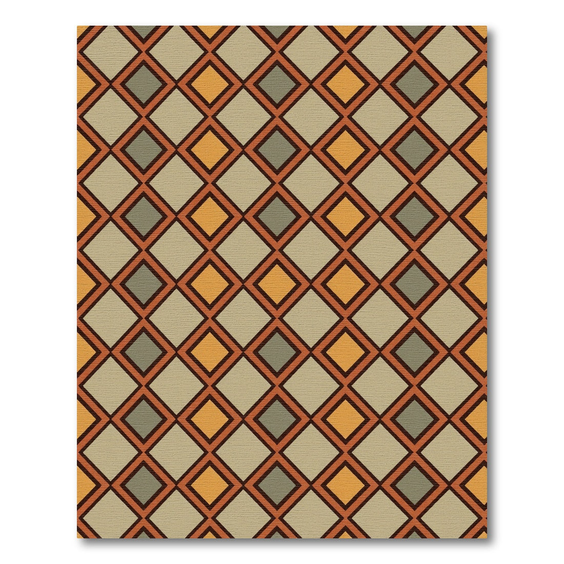 Mid-Century Earthy Geometric Diamond Grid Rug