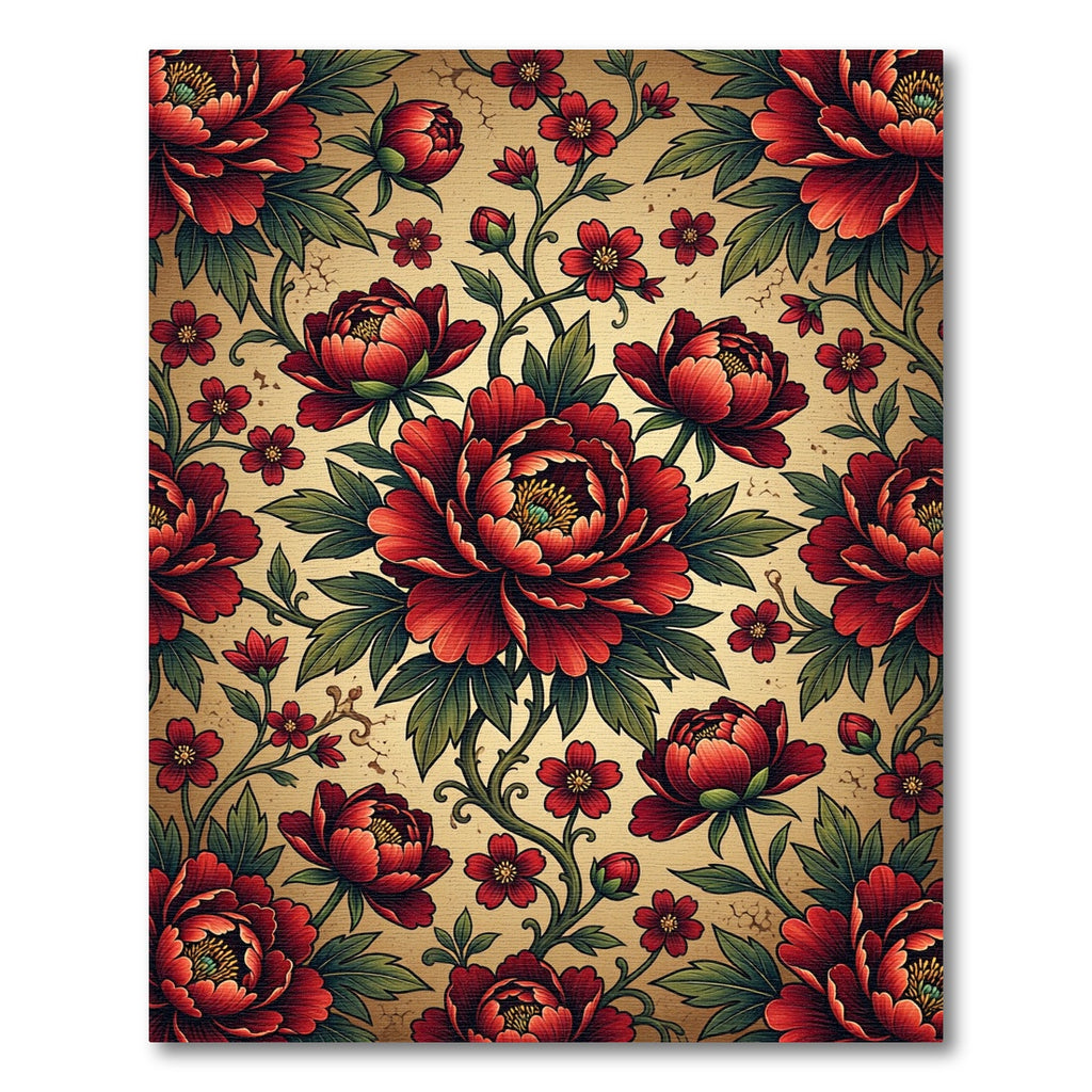 Crimson Floral Vine With Gold Background Rug