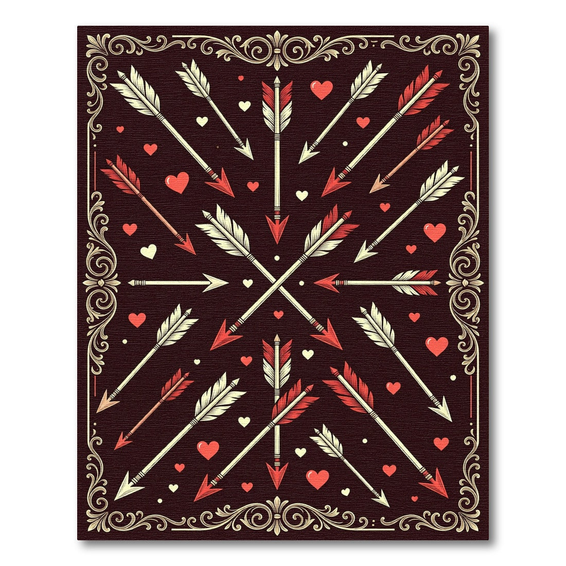 Red Crossed Arrows Heart Vignette Rug