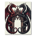 Gothic Dual Dragon Crimson Obsidian Arch Rug