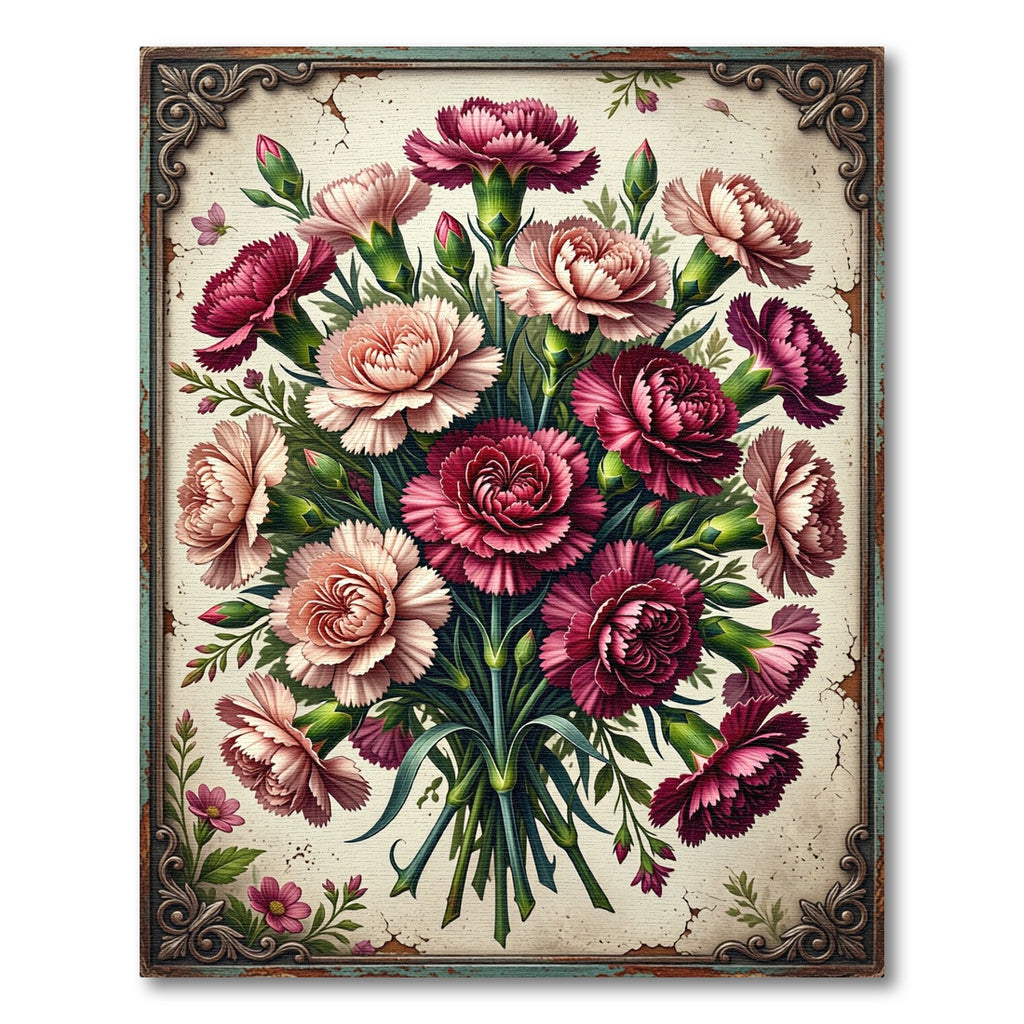 Vintage Pink Carnation Bouquet Illustration Rug