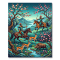 Turquoise Archers Hunt Amidst Cherry Blossoms Rug