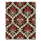 Crimson Ivory Damask Scrollwork Rug