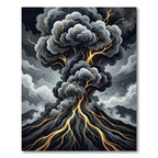 Golden Lava Eruption Dark Ash Cloud Rug