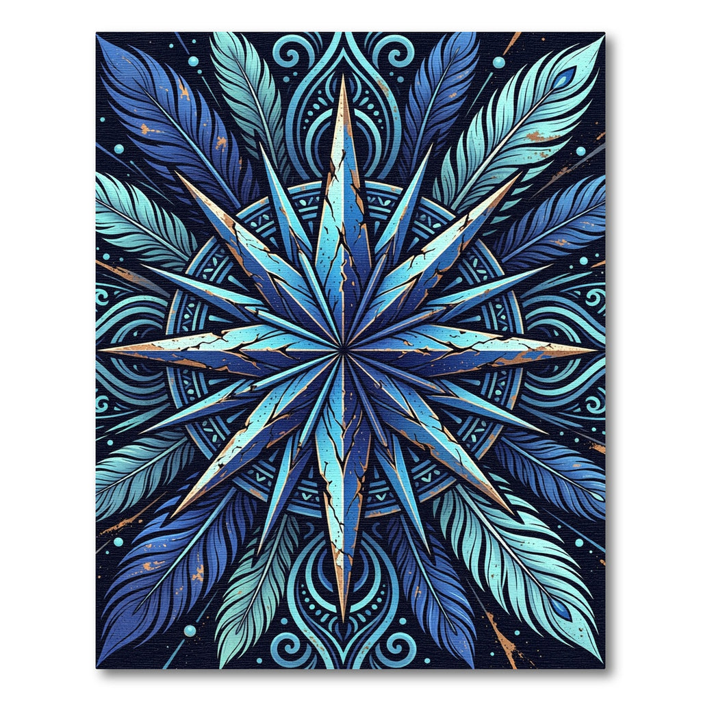 Deep Blue Feathered Starburst Medallion Rug