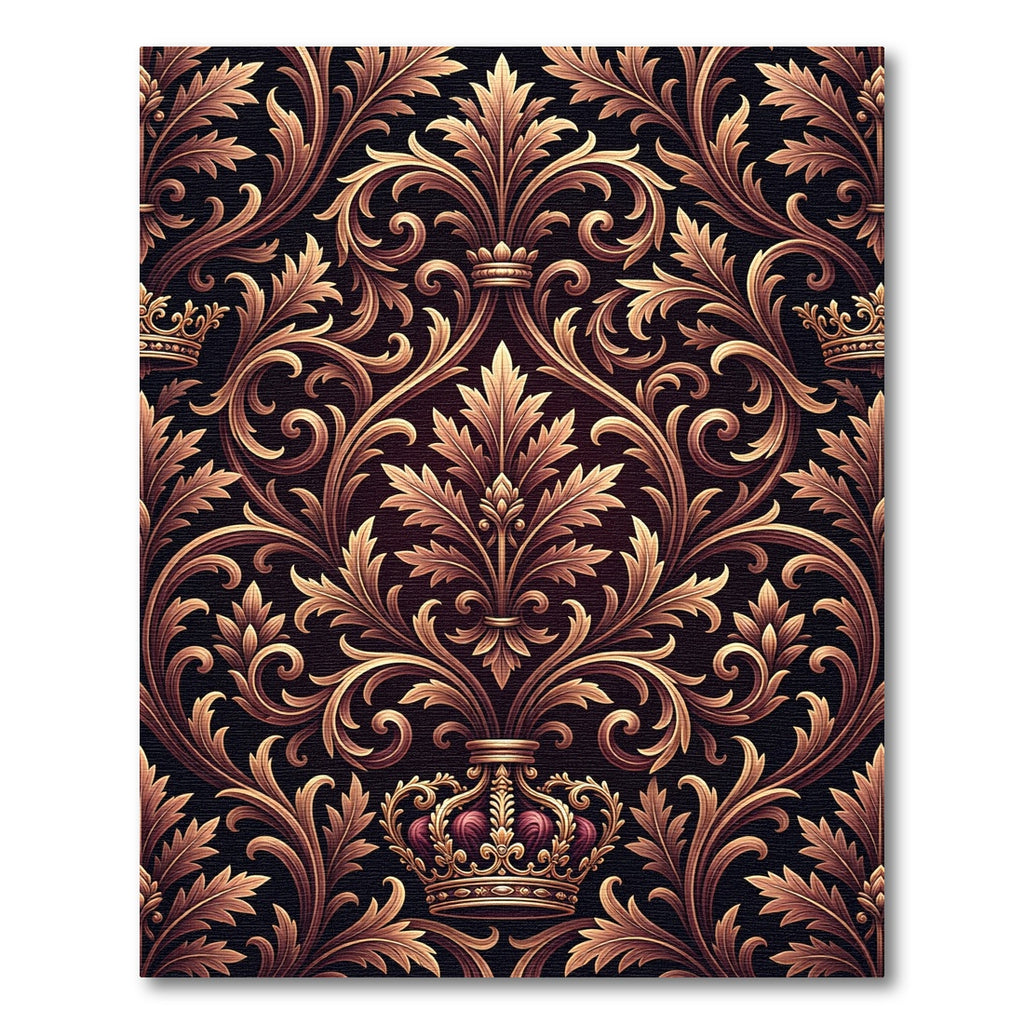 Ornate Gold Leaf Crown Scrollwork Rug