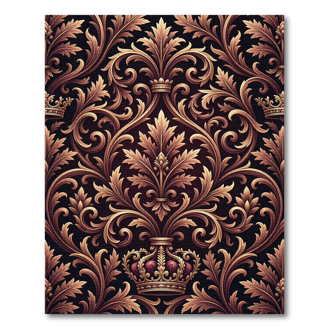 Ornate Gold Leaf Crown Scrollwork Rug