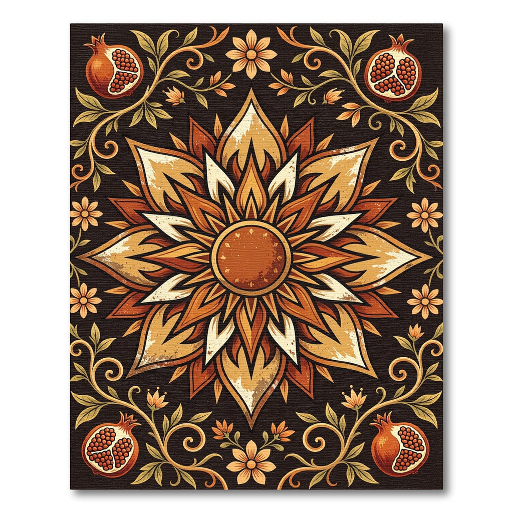Golden Pomegranate Medallion Floral Earthy Scroll Rug