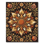 Golden Pomegranate Medallion Floral Earthy Scroll Rug