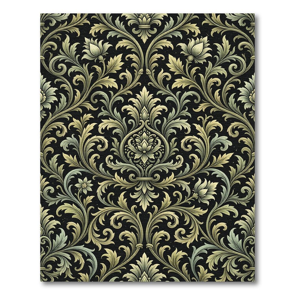 Elegant Sage Green Damask Scroll Rug