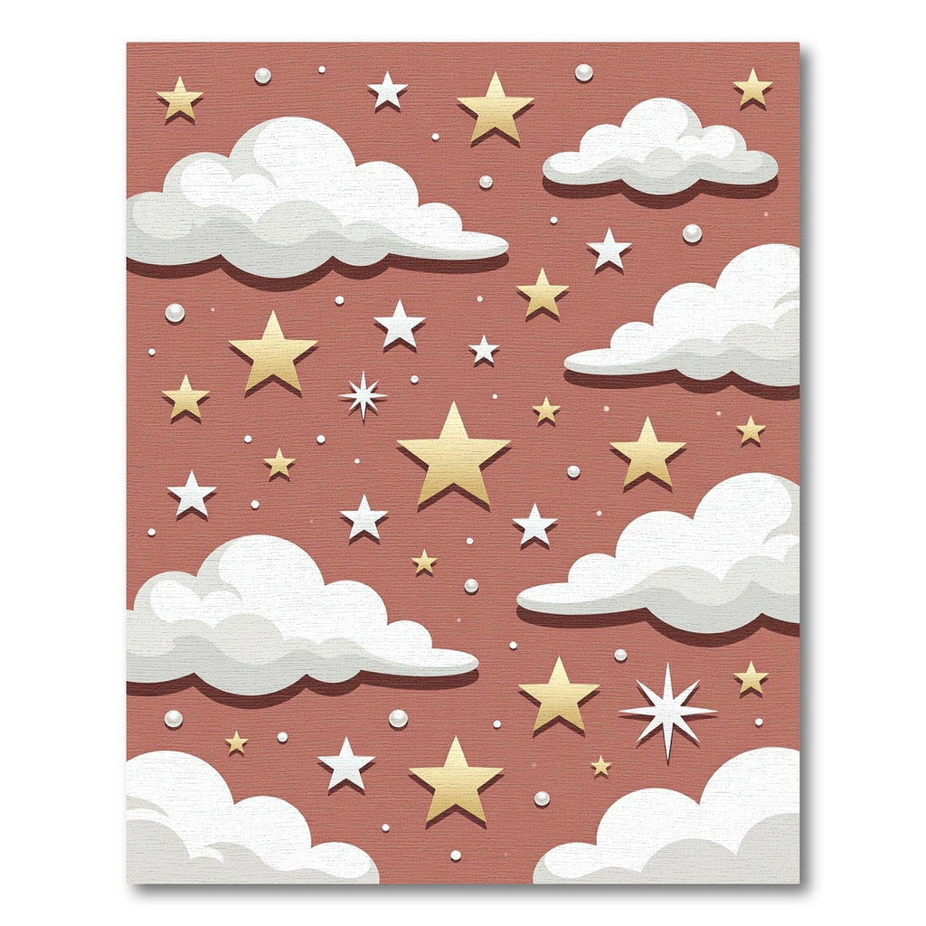 Whimsical Terra Cotta Starry Cloudy Sky Rug