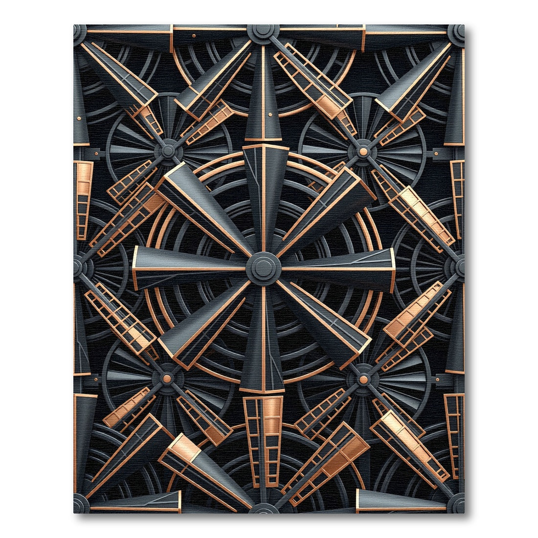 Dark Gold Geometric Turbine Assemblage Rug