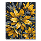 Vibrant Yellow Floral Charcoal Abstract Rug