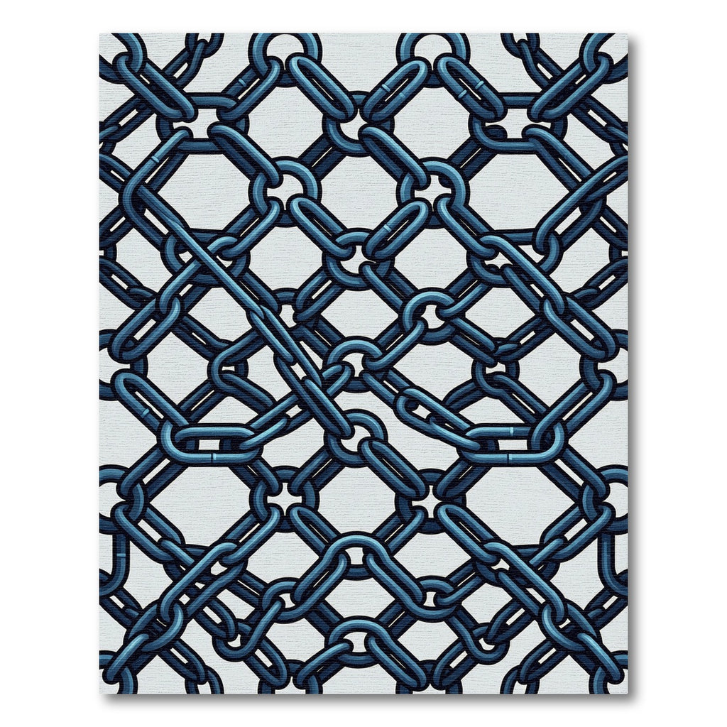 Indigo Metallic Linked Chain Grid Rug