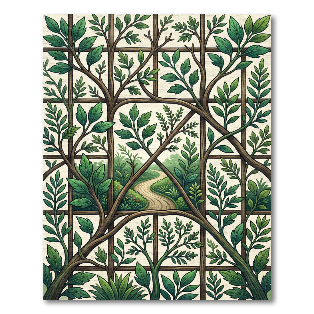 Lush Green Trellis Arbor Foliage Rug