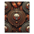 Ornate Bronze Basketball Emblem Medallion Rug
