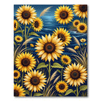 Golden Sunflower Field on Deep Blue Rug